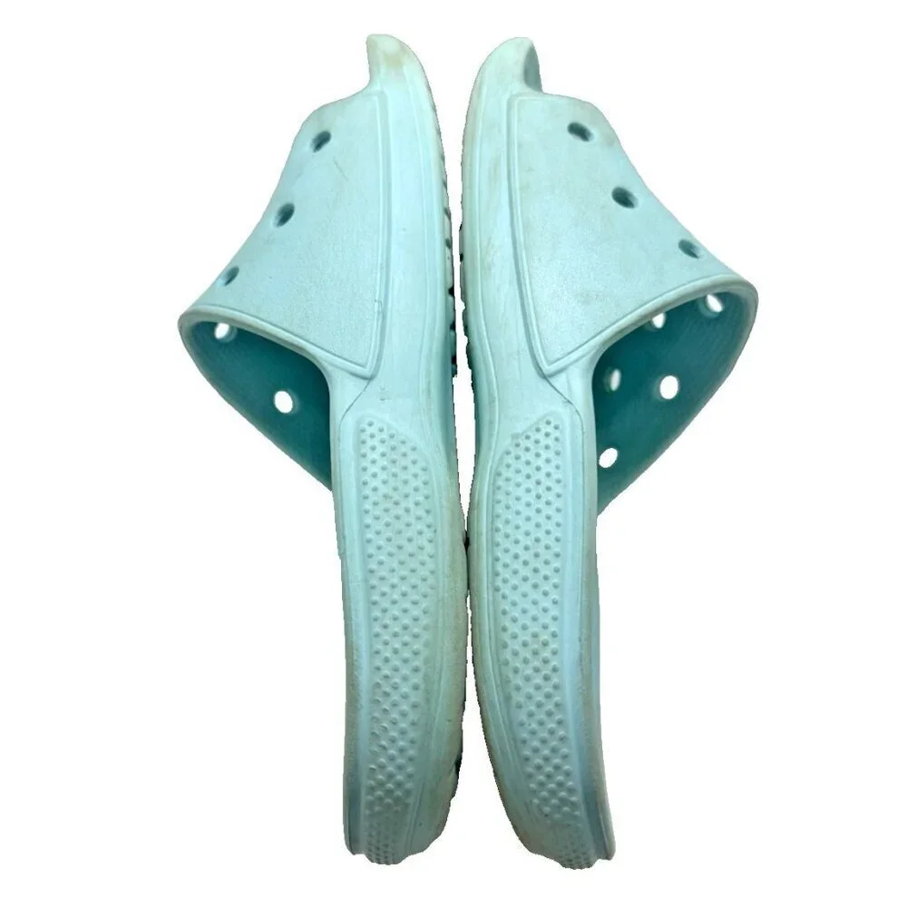 Crocs Aqua Blue Iconic Comfort Slides Sz M 10 W 12 Unisex Slip On Sandals Shoes